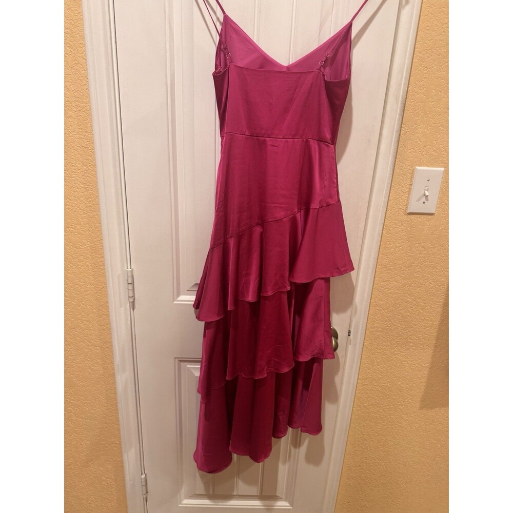 Charming Crush Hot Pink Satin Tiered Ruffled Midi Dress size xs - Picture 7 of 11